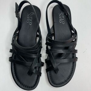 Franco Sarto Black Leather Strappy Flat Gladiator Sandals 9.5M Greek Hippie S4‎